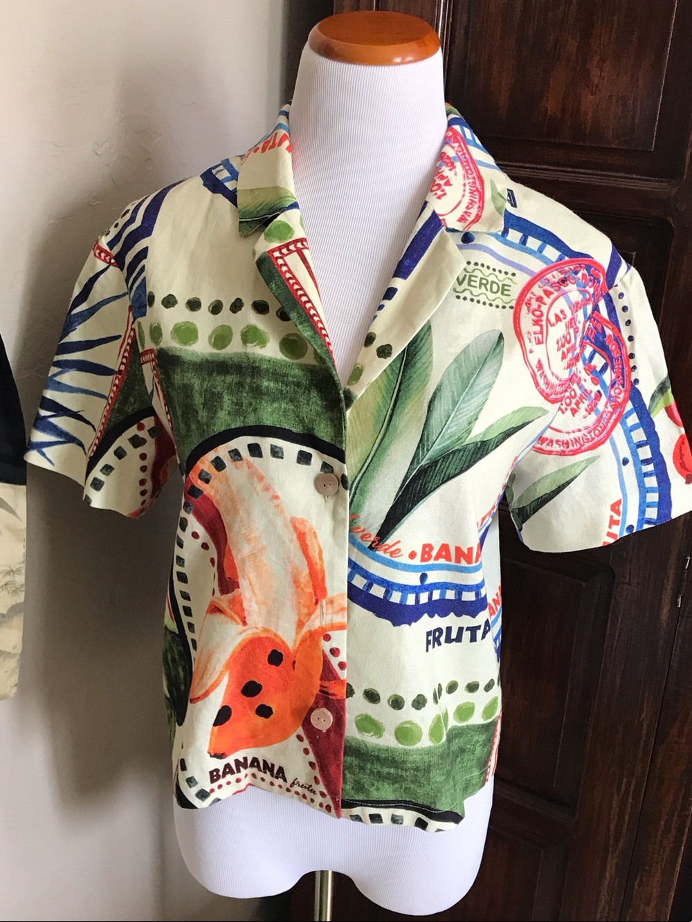 Rachel Zoe Cream Short-Sleeve Button-Up Shirt with Multicolor Tropical Print